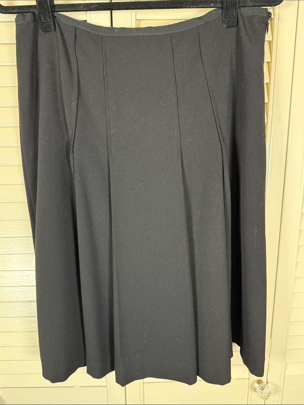Anne Klein Black Paneled A-Line Midi Skirt Pleated Flared Side Zip Size 8